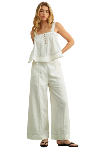 STITCHED DETAIL WIDE LEG LINEN PANT