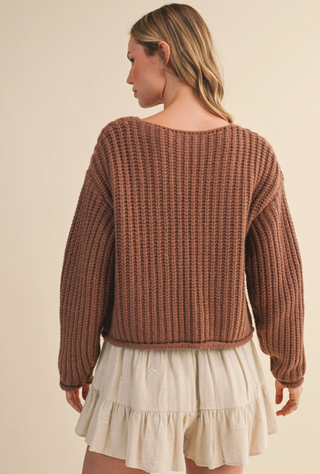 Ribbed Front Pocketed Sweater Cardigan