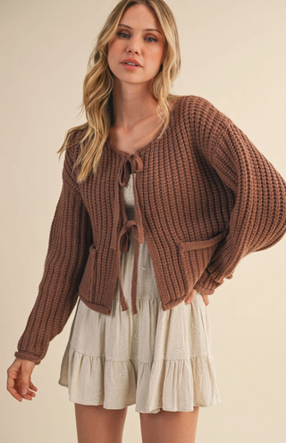 Ribbed Front Pocketed Sweater Cardigan