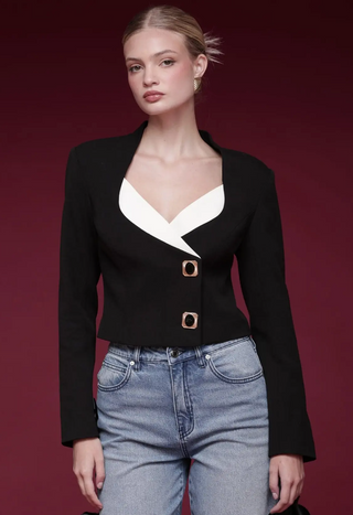 Contrast Lapel Novelty Button Blazer