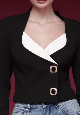 Contrast Lapel Novelty Button Blazer