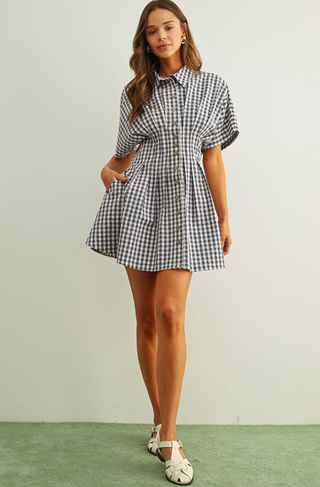 GINGHAM PATTERNED SHIRT DRESS