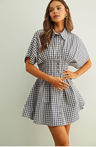 GINGHAM PATTERNED SHIRT DRESS