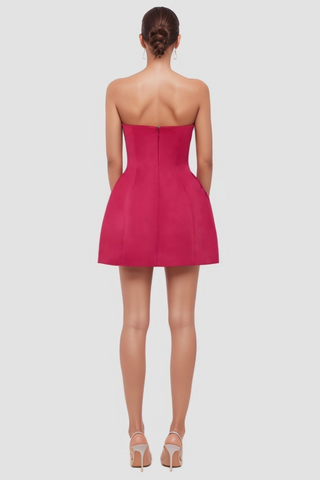 Strapless Dress with 3D Floral Beaded Detail ENGLISH ROSE RED