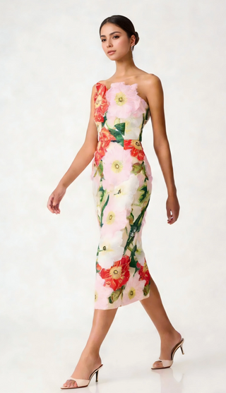 Summer Floral Embroidered Strapless Dress