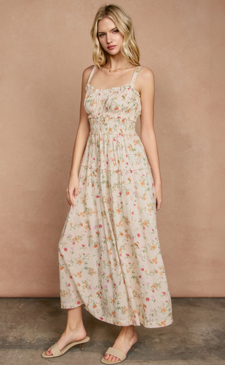 Honey Butter Shirred Midi Dress