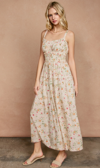 Honey Butter Shirred Midi Dress