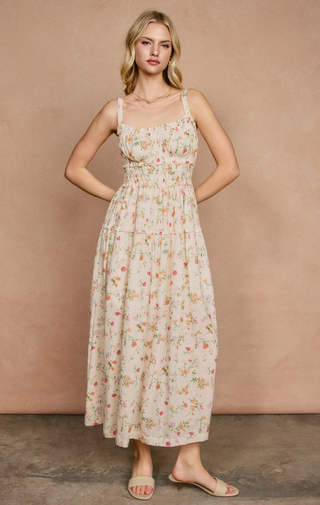 Honey Butter Shirred Midi Dress