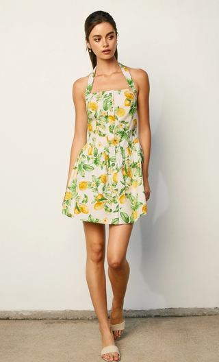 Lemon Fit And Flare Halter Mini Dress