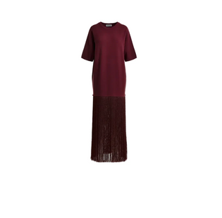 fringe trimmed knitted dress Karen Millen Tweed Yarn Fringe Trim Knitted Dress in Blue