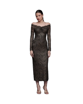 Metallic Lace Off-Shoulder Sheath Dress
