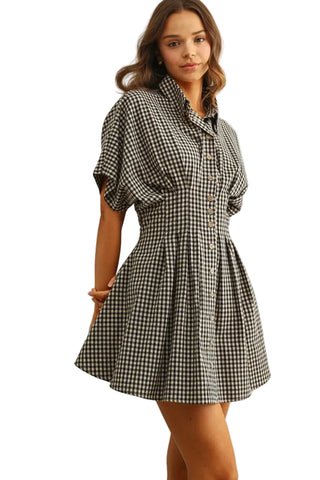 GINGHAM PATTERNED SHIRT DRESS NAVY
