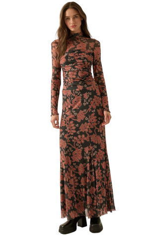 Floral-Print Mesh Mermaid Skirt