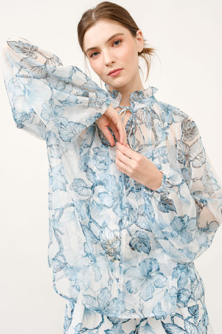 Long Puff Sleeve Floral Print Blouse