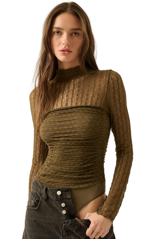 Striped Floral Lace Bodysuit