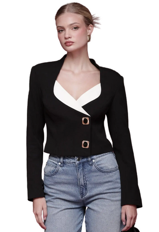 Contrast Lapel Novelty Button Blazer