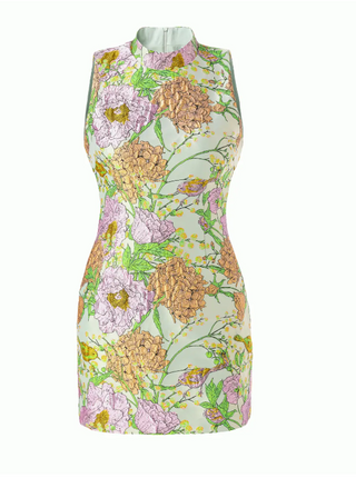 Jacquard Embroidered Sleeveless Mini Dress