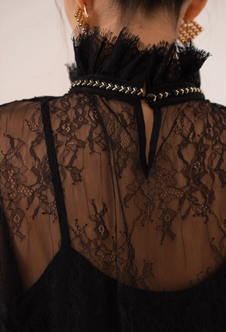 Lace Blouse with Gold Rhinestones