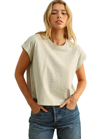 Round Neck Cuffed Sleeve Top