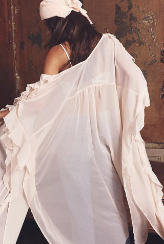 Boho Lightweight Sheer Ruffle Maxi Top Duster Kimono Jacket