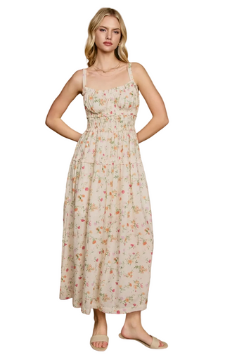 Honey Butter Shirred Midi Dress