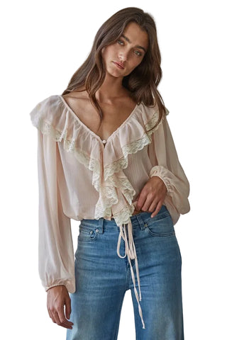 CHIFFON LONG SLEEVE RUFFLE BLOUSE