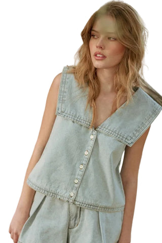 Sailor Collar Denim Top