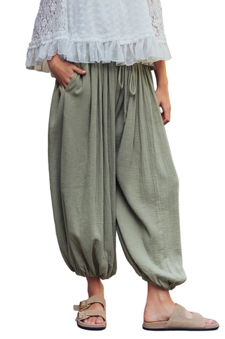 Crinkle Balloon Pants Drawstring OLIVE