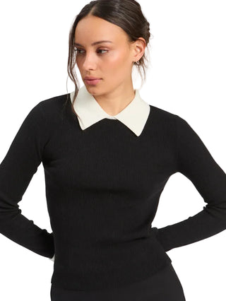 TWO TONE COLLARED SWEATER BLACK