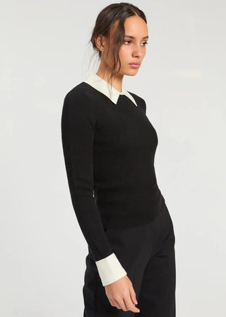 TWO TONE COLLARED SWEATER BLACK